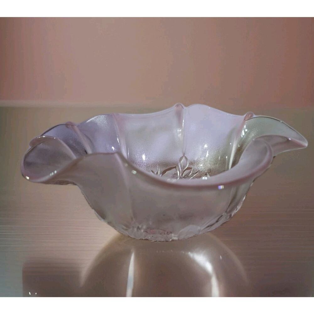 Vintage Mikasa Pink Rosella Bowl Crystal Rose Ruffled Edge Frosted Candy Dish
